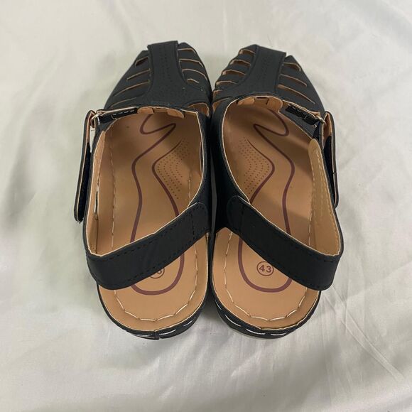 Black Orthopedic Strappy Closed Round Toe Comfortable Wedge Sandals EU 43 US 12 - Picture 4 of 8